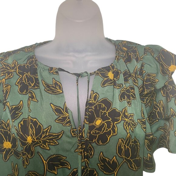 Who What Wear Green Floral Ruffle Sleeve Peplum Blouse - Picture 3 of 6